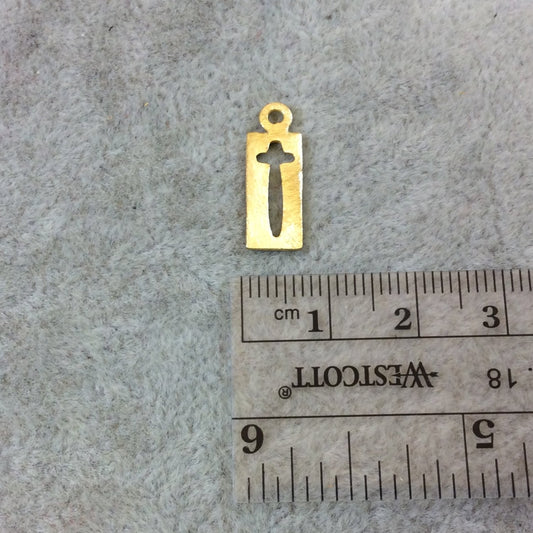 Gold Finish Small Rectangle/Bar Shaped Cross Dagger Cutout Pendant/Charm Components - Measuring 6mm x 14mm - Sold in Packs of 10 (198-GD)