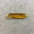 Gold Finish Faceted Golden Quartz Long Bar Shaped Bezel Two Ring Connector Component - Measuring 8mm x 32mm - Natural Semi-precious Gemstone