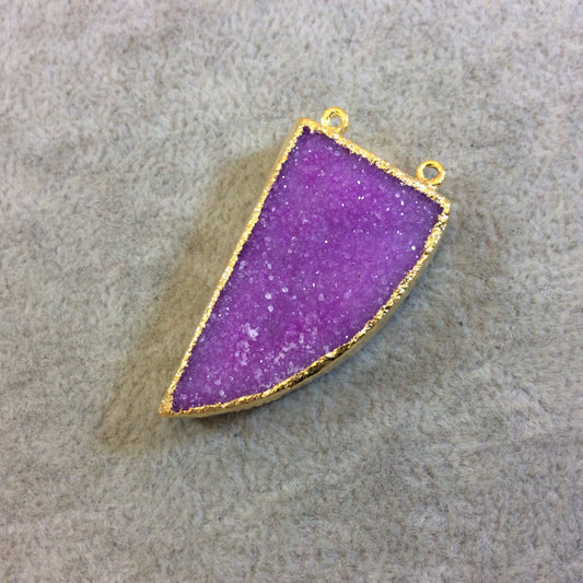 Premium Gold Plated Pink Druzy Tusk Shaped Pendant - Measuring 23mm x 40mm Approx. - Natural Electroformed Pendant - Sold Individually(13.2)