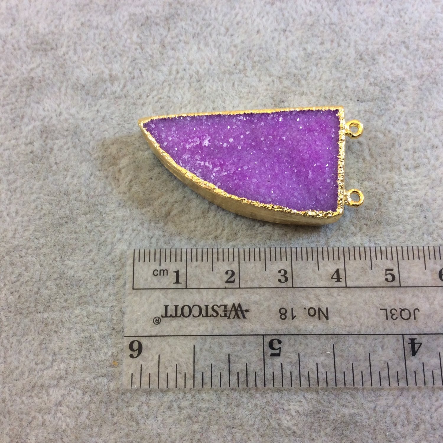 Premium Gold Plated Pink Druzy Tusk Shaped Pendant - Measuring 23mm x 40mm Approx. - Natural Electroformed Pendant - Sold Individually(13.2)