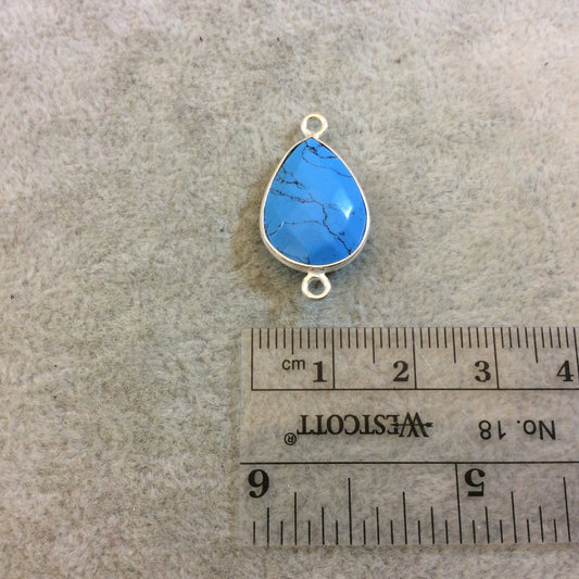 Silver Finish Faceted Howlite Pear/Teardrop Bezel Two Ring Connector Component - Measuring 13mm x 18mm - Natural Semi-precious Gemstone