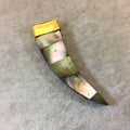 3.5" Iridescent Gray Flat Tusk/Claw Shaped Brown Wooden Pendant with Natural Abalone Shell Overlay - Measuring 22mm x 85mm - (TR056-GY)