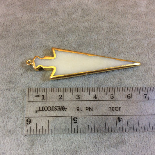 Gold Electroplated Off White/White Skinny Arrowhead Shape Natural Bone Focal Pendant Measuring 20mm x 65mm Approx - Sold Individual (BA1)