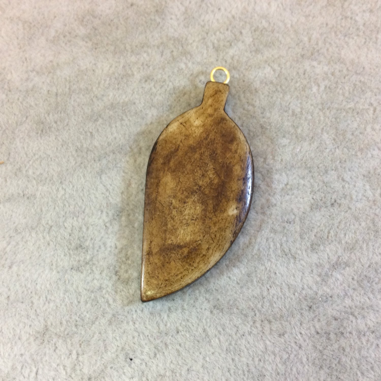 Medium Sized Smooth Leaf/Feather Shaped Natural Brown Bone Focal Pendants - Measuring 23mm x 53mm Approximately - Sold Individually (BL 3)