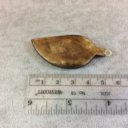 Medium Sized Smooth Leaf/Feather Shaped Natural Brown Bone Focal Pendants - Measuring 23mm x 53mm Approximately - Sold Individually (BL 3)