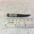 Dark Brown/Ebony Bone Spike/Tusk Shaped Pendant with White Carved "X" Designs - Measuring 8mm x 62mm Approximately - Sold Individually