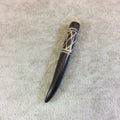 Dark Brown/Ebony Bone Spike/Tusk Shaped Pendant with White Carved "X" Designs - Measuring 8mm x 62mm Approximately - Sold Individually