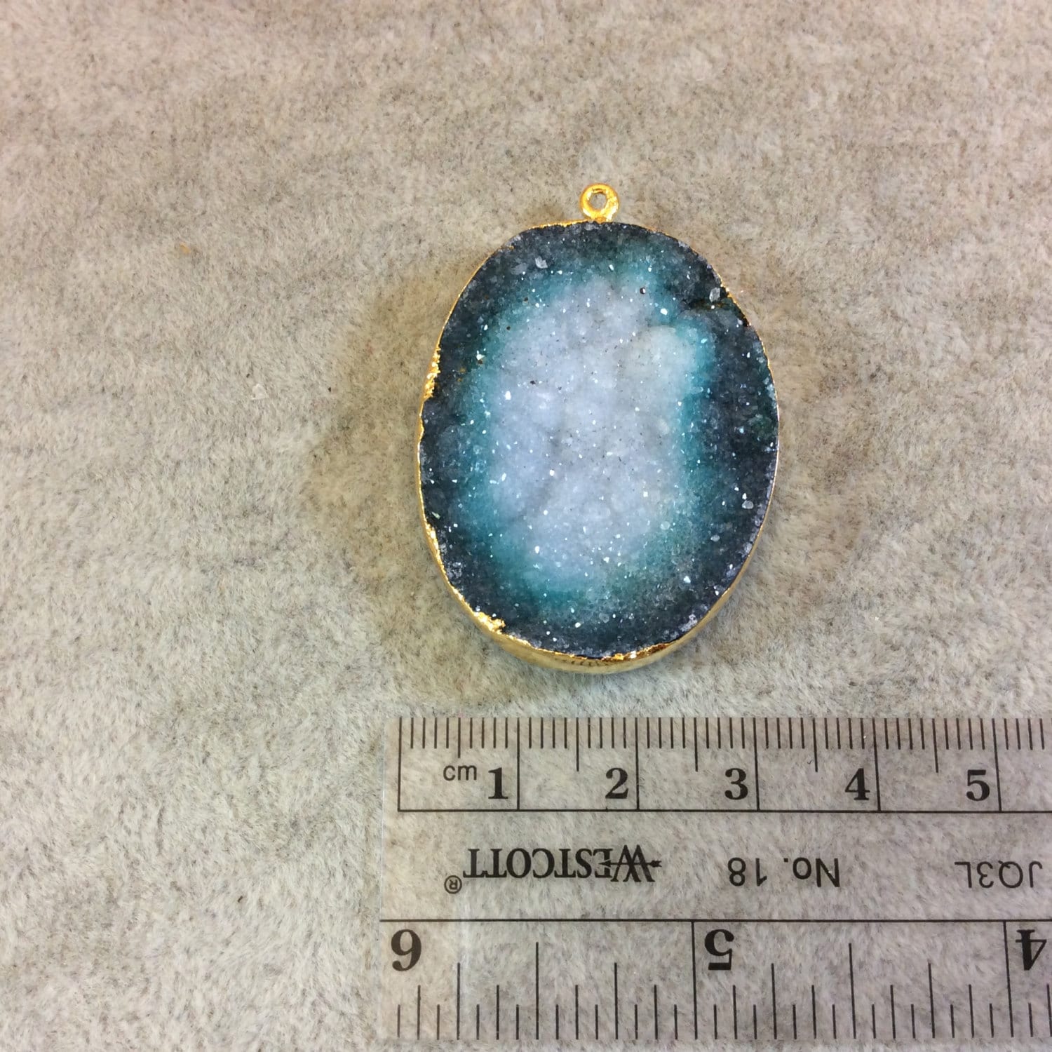 Premium Gold Plated Oval Shape Emerald Green/White Druzy Pendant - Measuring 31mm x 40mm Approx. - Electroformed Pendant - Sold Individually