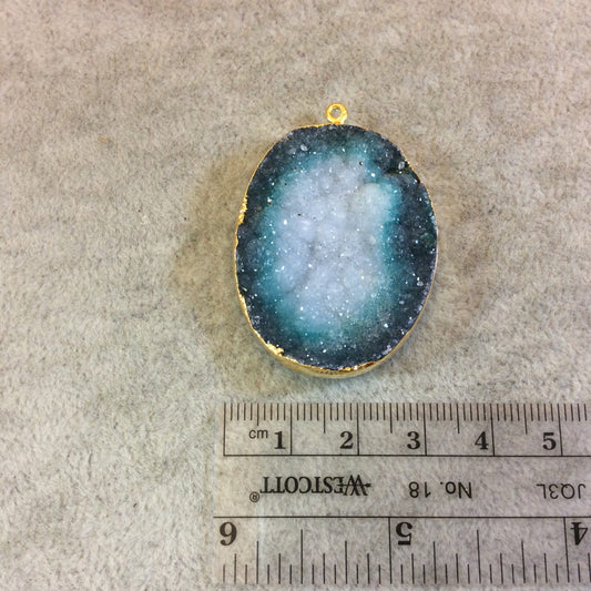 Premium Gold Plated Oval Shape Emerald Green/White Druzy Pendant - Measuring 31mm x 40mm Approx. - Electroformed Pendant - Sold Individually