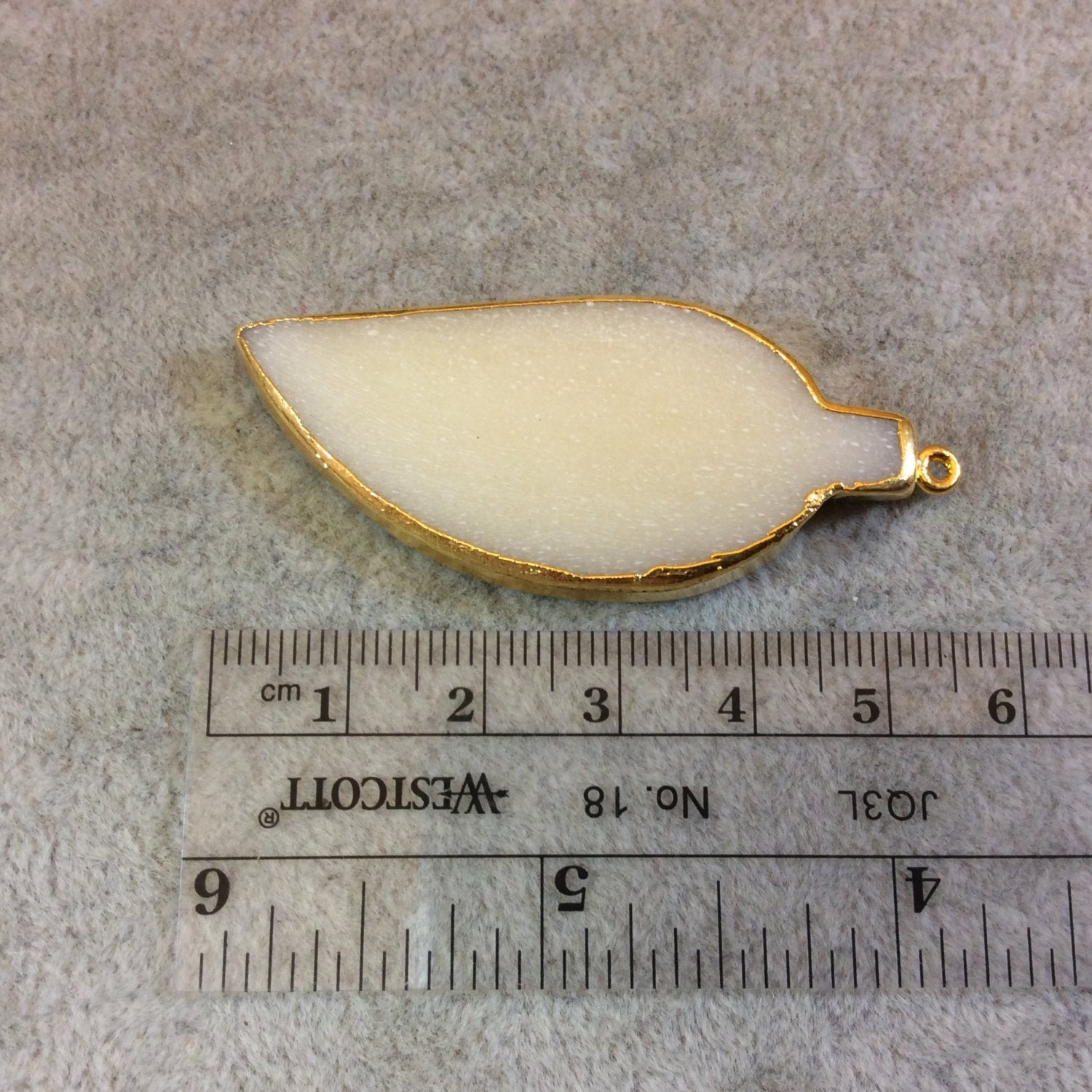 Gold Electroplated Ivory/White Color Leaf/Feather Shape Natural Bone Focal Pendant - Measuring 23mm x 53mm Approximately - Sold Individually