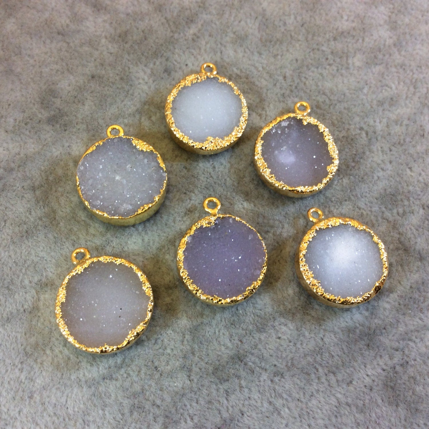 Premium Round Gold Plated Druzy Pendant - Measuring 18mm x 18mm Approximately - Natural Electroformed Pendant - Sold Individually/Random