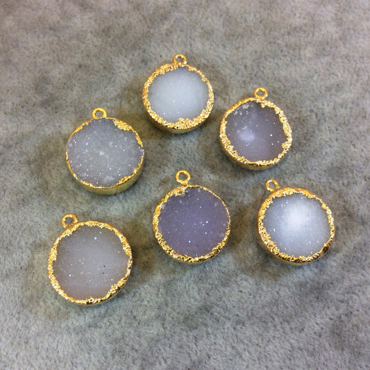 Premium Round Gold Plated Druzy Pendant - Measuring 18mm x 18mm Approximately - Natural Electroformed Pendant - Sold Individually/Random