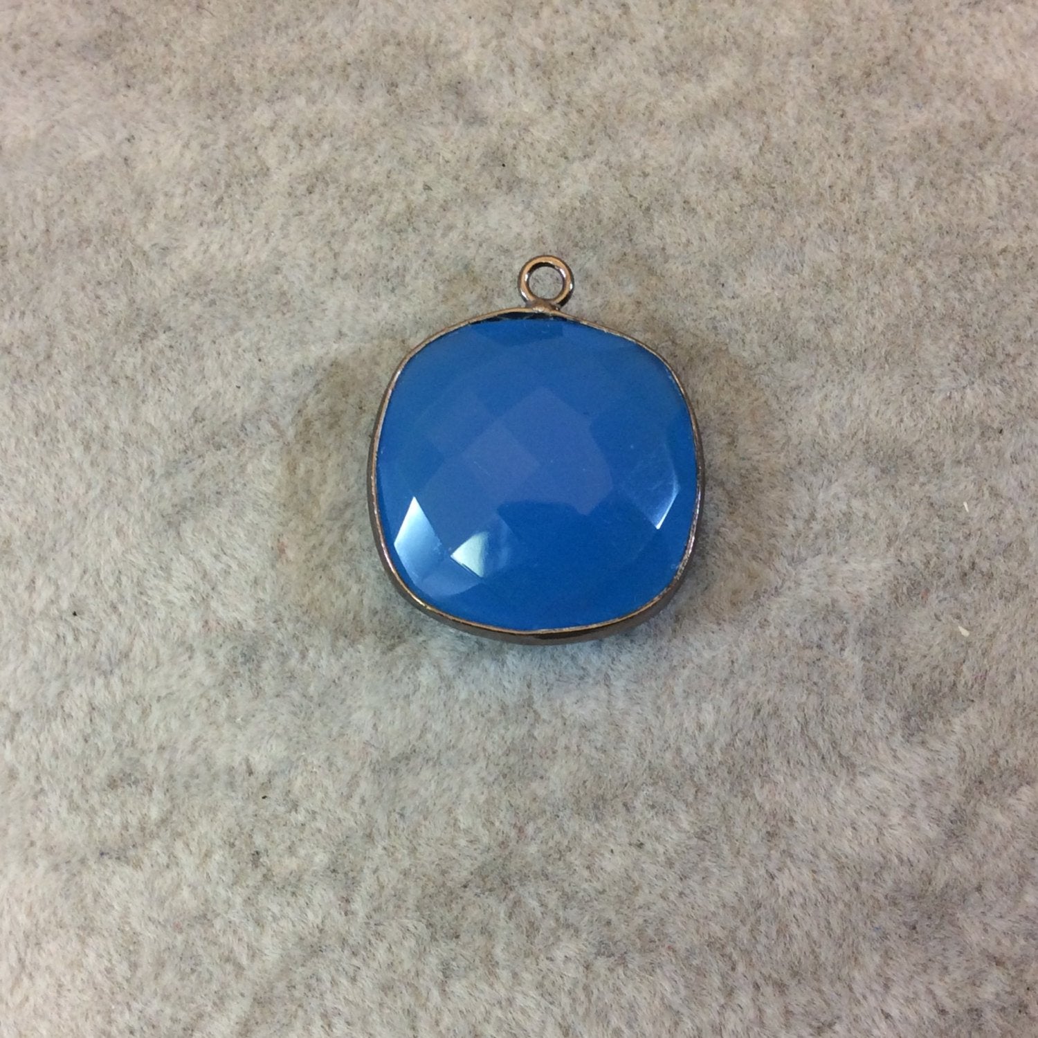 Gunmetal Finish Faceted Teal Blue Chalcedony Square Shaped Bezel Pendant Component - Measuring 20mm x 20mm - Natural Gemstone Bezel