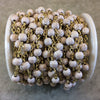 Gold Plated Copper Rosary Chain with Smooth 6mm Round Shaped Off White Howlite Beads - Sold by the Foot, or in Bulk! - Natural Beaded Chain