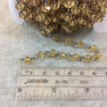 Gunmetal Plated Rosary Chain with 6mm Faceted Pale Yellow Glass Crystal Beads - Sold by the Foot or in Bulk! - Natural Beaded Chain