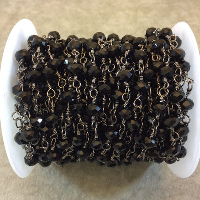 Gunmetal Plated Copper Rosary Chain with 6mm Faceted Glass Crystal Beads - Sold by the Foot or in Bulk! - Natural Semi-Precious Beaded Chain