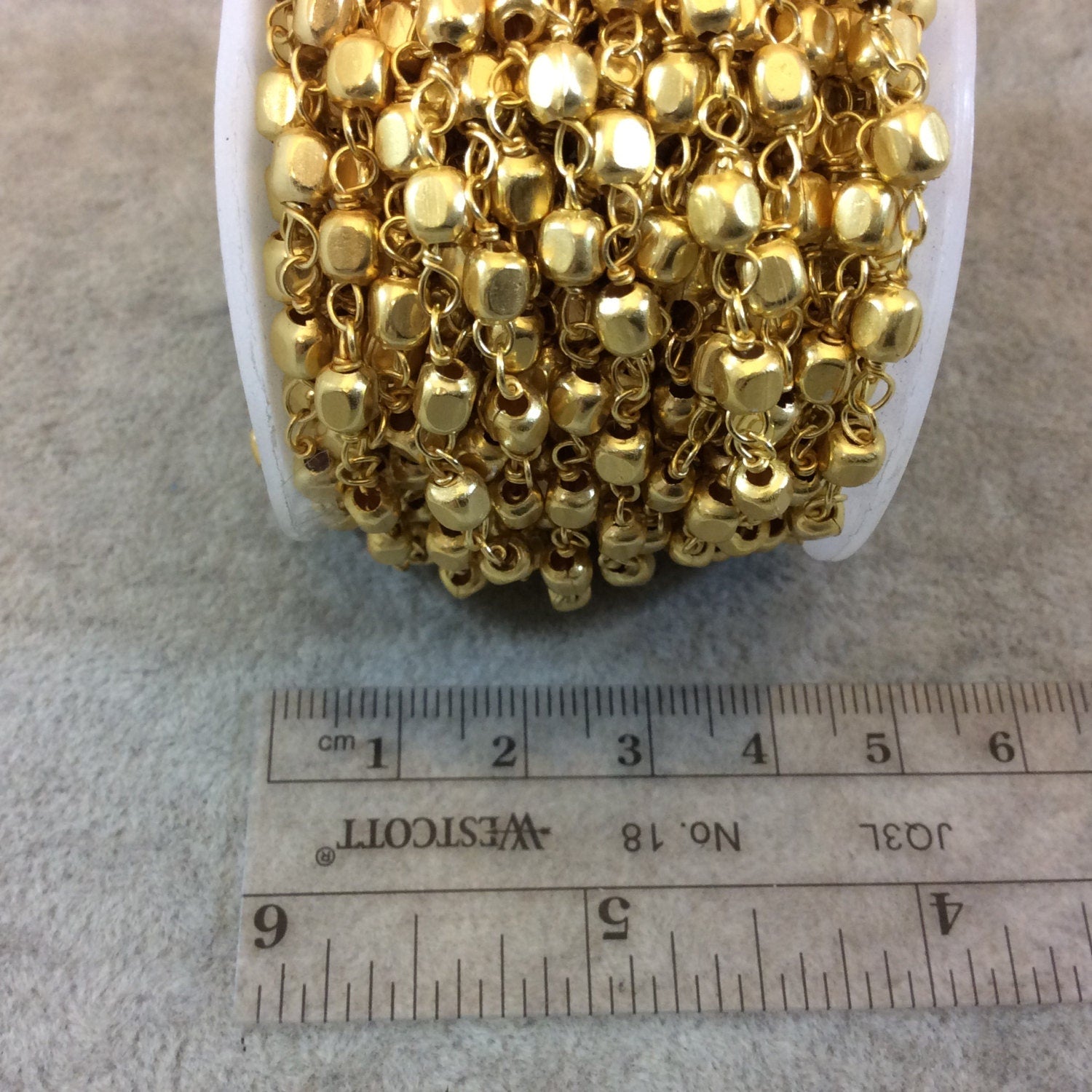 Warm Gold Plated Copper Rosary Chain with 4mm Cube Shaped Beads - Sold by the Foot, or in Bulk! - Beaded Rosary Necklace/Bracelet Chain