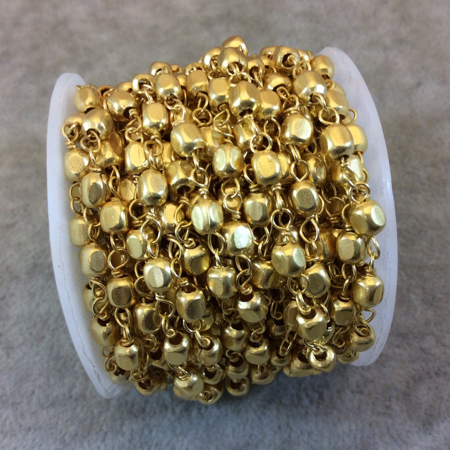 Warm Gold Plated Copper Rosary Chain with 4mm Cube Shaped Beads - Sold by the Foot, or in Bulk! - Beaded Rosary Necklace/Bracelet Chain