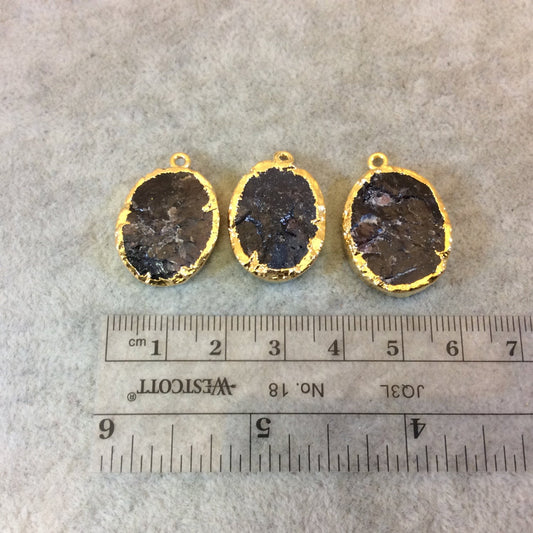 Gold Finish Assorted Oval Shaped Electroformed Raw Garnet Focal Pendant - Measuring 17mm x 21mm, Approximately - Sold Individually, Random