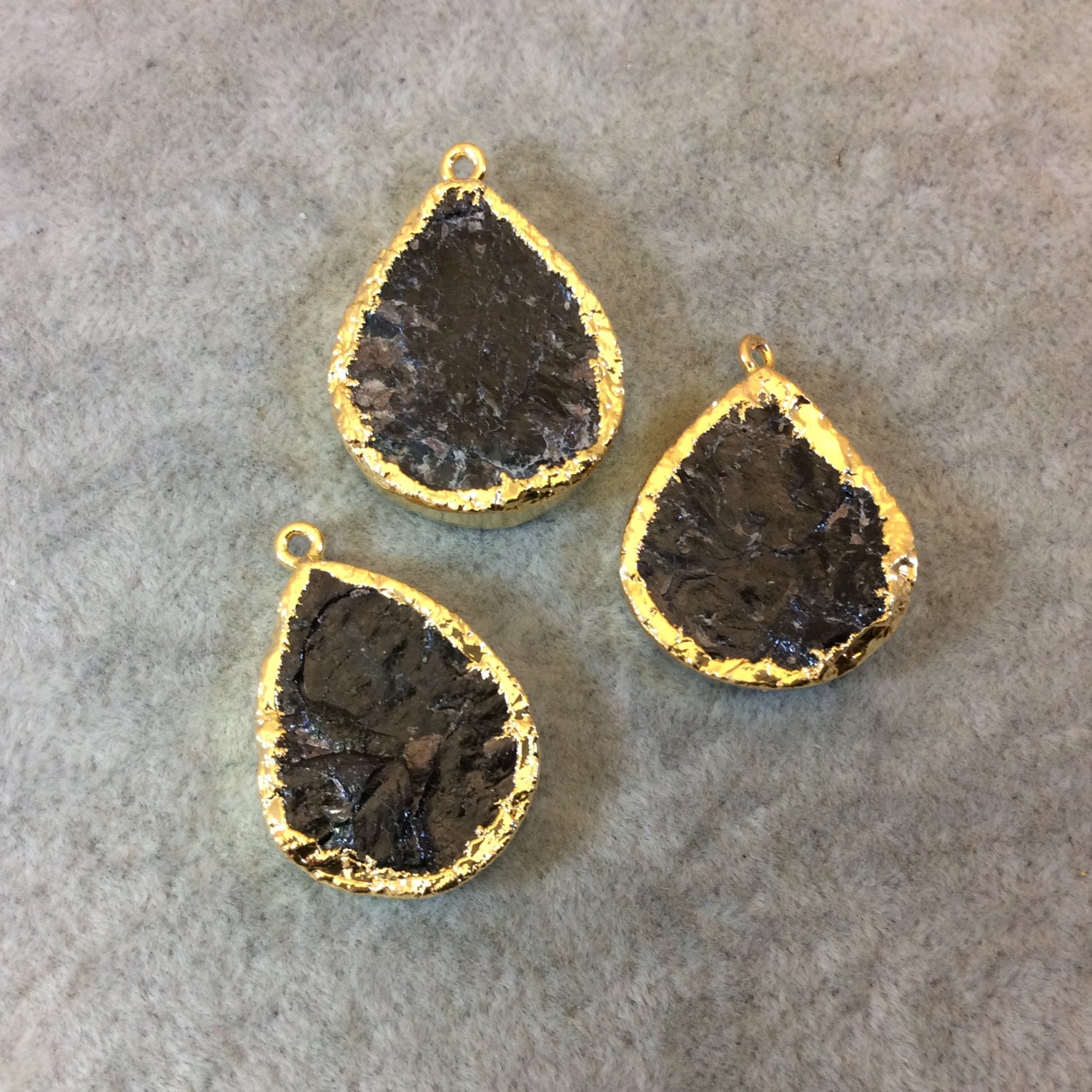 Gold Finish Assorted Teardrop/Oval Electroformed Raw Garnet Focal Pendant - Measuring 20mm x 28mm, Approximately - Sold Individually, Random
