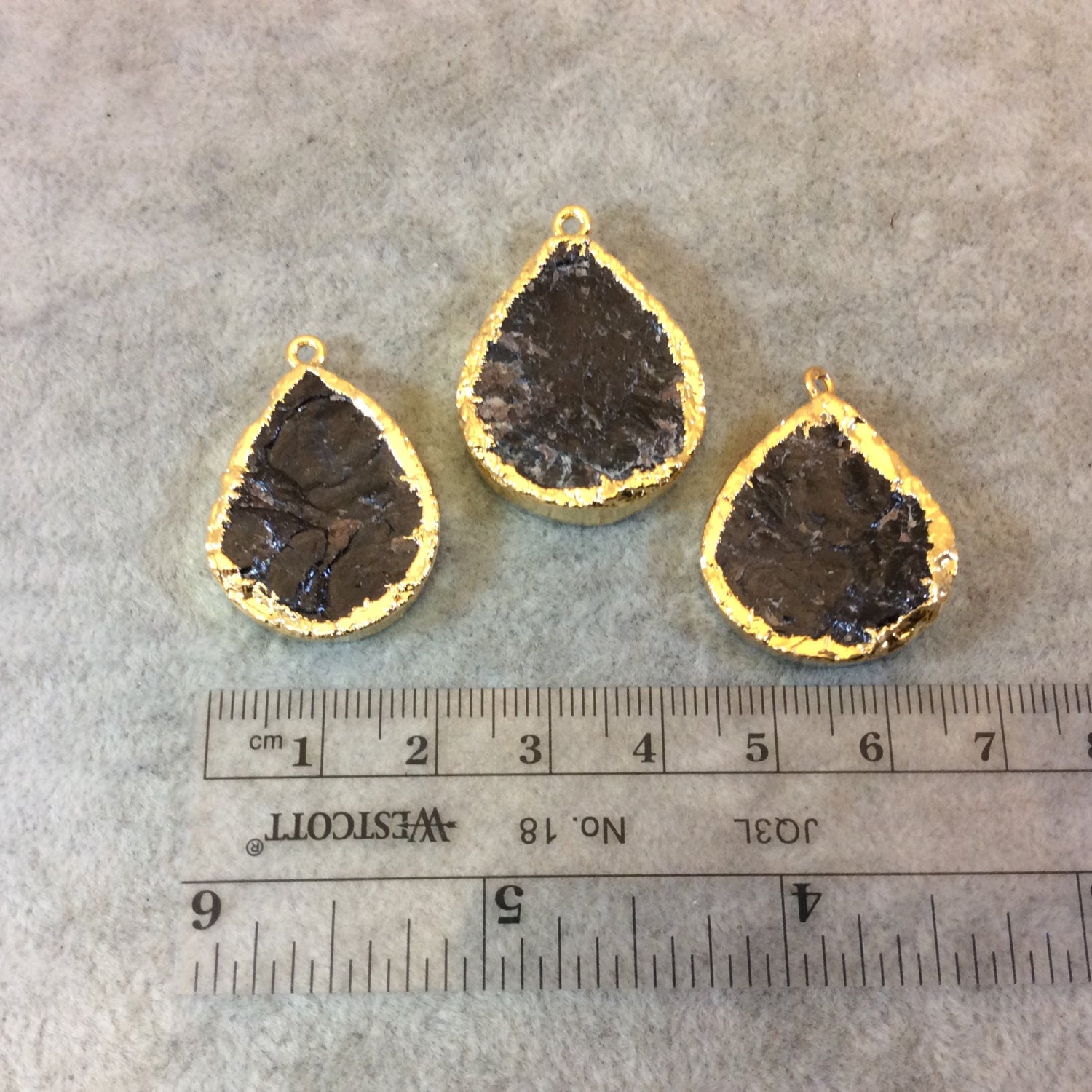 Gold Finish Assorted Teardrop/Oval Electroformed Raw Garnet Focal Pendant - Measuring 20mm x 28mm, Approximately - Sold Individually, Random