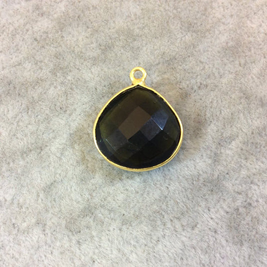 Gold Finish Faceted Trans. Olive Green Quartz Teardrop/Pear Shaped Bezel Pendant Component - Measuring 18mm x 18mm - Sold Individually