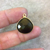 Gold Finish Faceted Trans. Olive Green Quartz Teardrop/Pear Shaped Bezel Pendant Component - Measuring 18mm x 18mm - Sold Individually