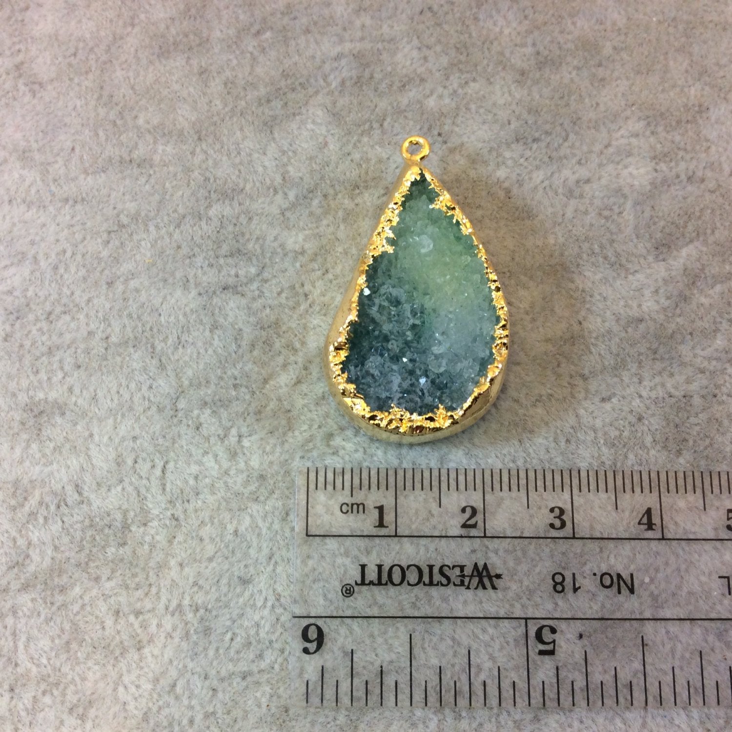 OOAK Premium Gold Plated Teardrop/Pear Electroformed Green/Olive Druzy Pendant - Measuring 21mm x 33mm Approximately - Sold Individually