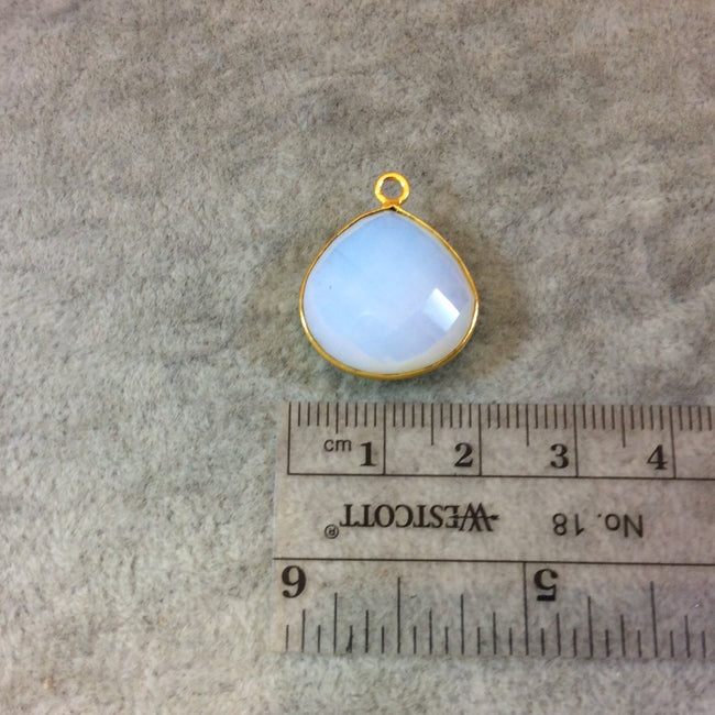 Gold Finish Faceted Opalite Heart/Teardrop Shaped Bezel Pendant Component - Measuring 18mm x 18mm - Natural Semi-precious Gemstone