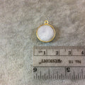Gold Plated Natural Moonstone Faceted Round/Coin Shaped Copper Bezel Pendant - Measures 14mm x 14mm - Sold Individually, Randomly Chosen
