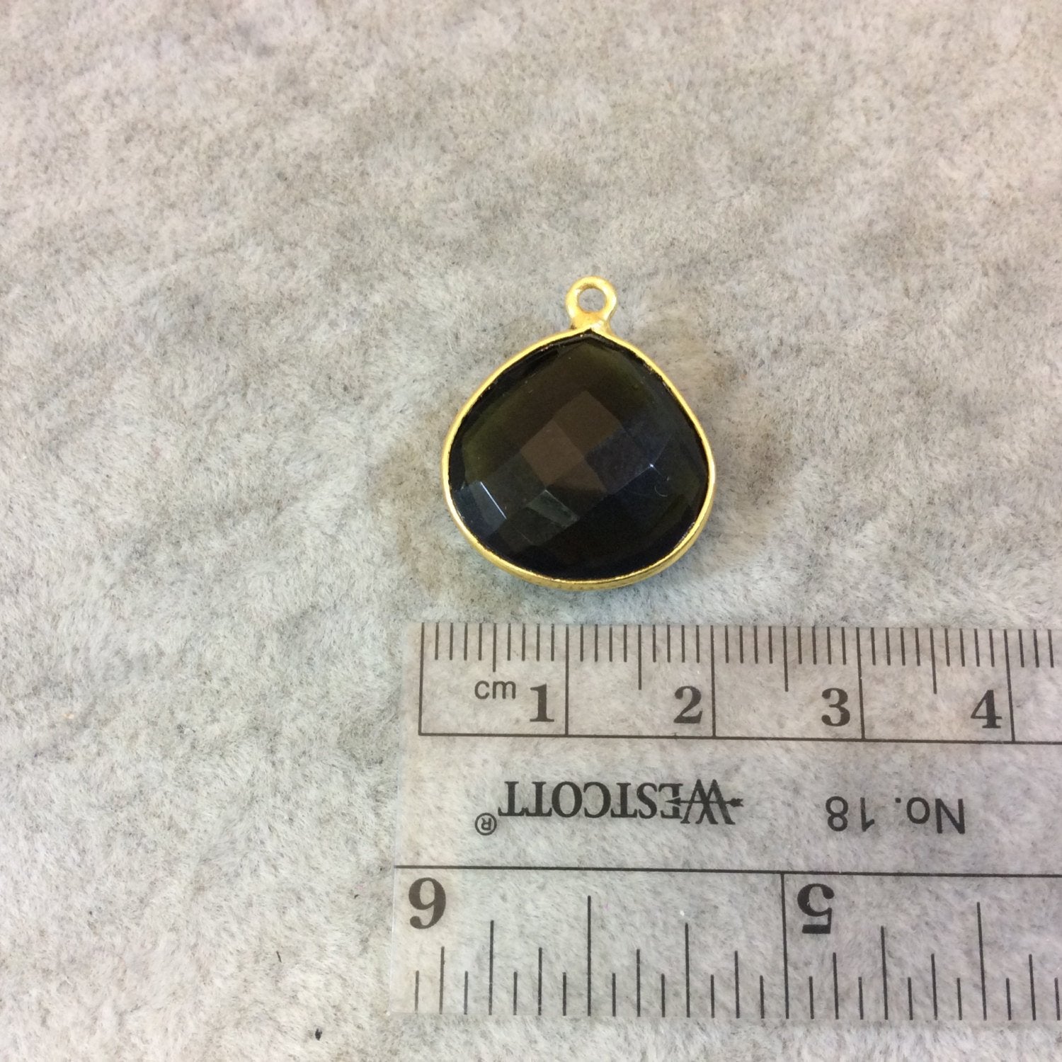 Gold Finish Faceted Trans. Olive Green Quartz Teardrop/Pear Shaped Bezel Pendant Component - Measuring 18mm x 18mm - Sold Individually