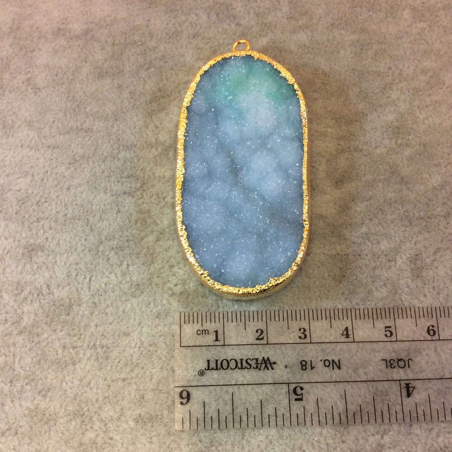 OOAK Premium Gold Plated Oval Shaped Electroformed Light Aqua Druzy Pendant - Measuring 32mm x 60mm Approximately - Sold Individually