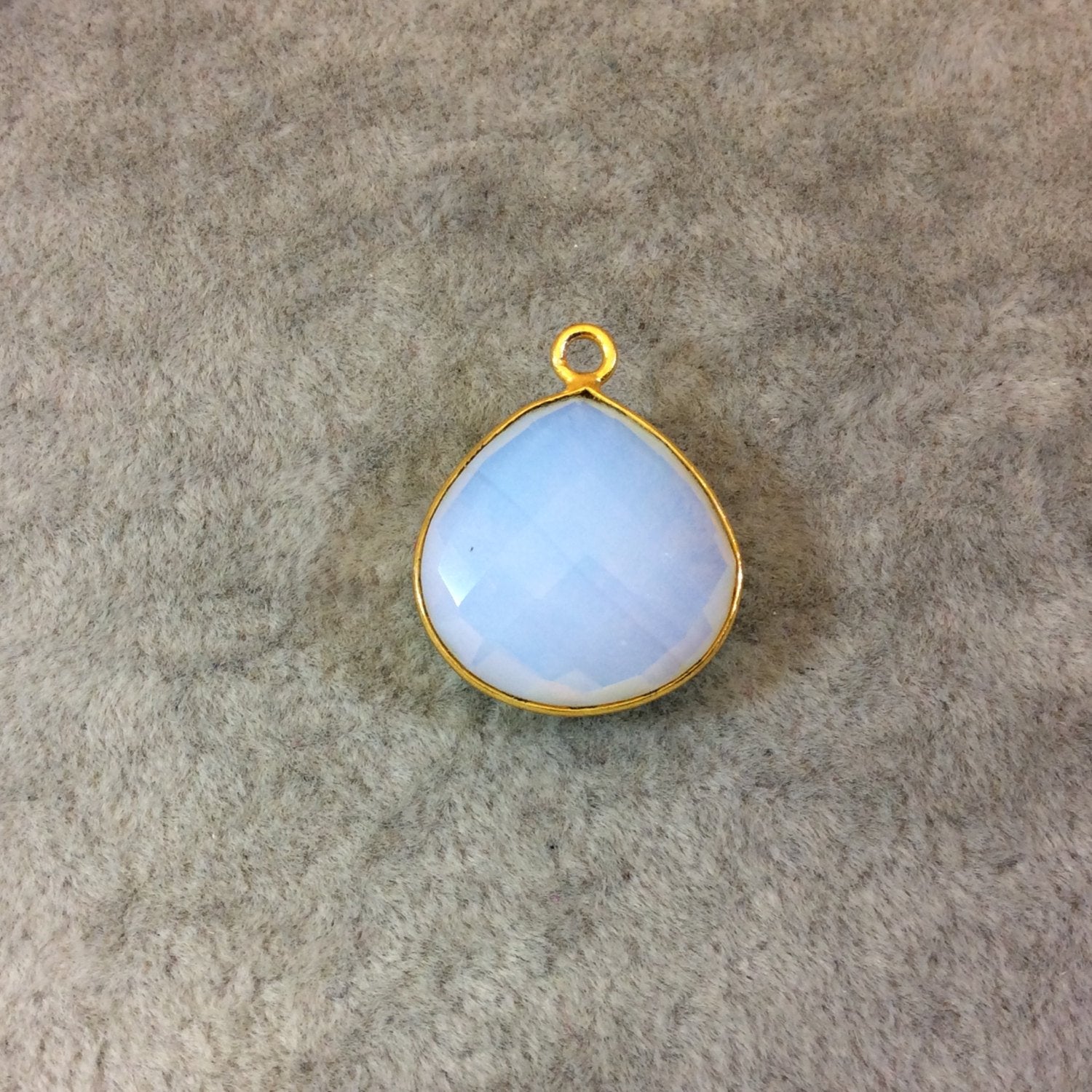 Gold Finish Faceted Opalite Heart/Teardrop Shaped Bezel Pendant Component - Measuring 18mm x 18mm - Natural Semi-precious Gemstone