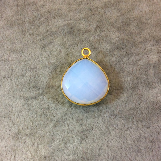 Gold Finish Faceted Opalite Heart/Teardrop Shaped Bezel Pendant Component - Measuring 18mm x 18mm - Natural Semi-precious Gemstone