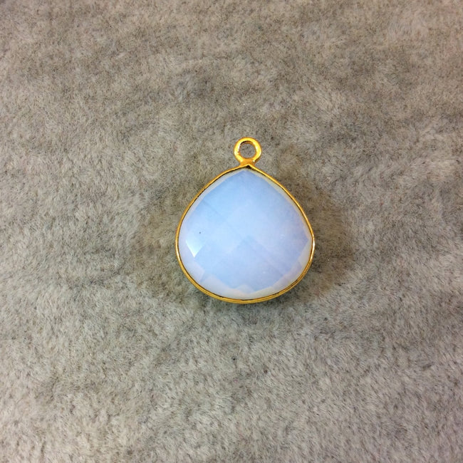 Gold Finish Faceted Opalite Heart/Teardrop Shaped Bezel Pendant Component - Measuring 18mm x 18mm - Natural Semi-precious Gemstone