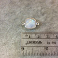 Silver Finish Faceted Moonstone Square Shaped Bezel Connector Component - Measuring 12mm x 12mm - Natural Semi-precious Gemstone