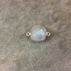 Silver Finish Faceted Moonstone Square Shaped Bezel Connector Component - Measuring 12mm x 12mm - Natural Semi-precious Gemstone
