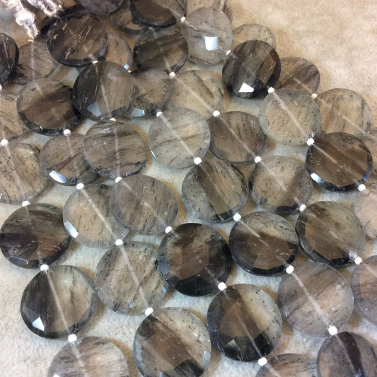 Black Rutilated Quartz Coin Beads - 18mm