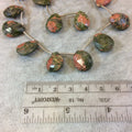 12mm x 16mm Faceted Pear/Teardrop Shaped Natural Unakite Beads - 10" Strand (Approximately 15 Beads) - High Quality Hand-Cut Indian Gemstone