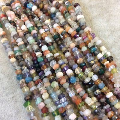4mm Faceted Rondelle Shaped Assorted Gem Beads - 13" Strand (Approximately 90 Beads) - High Quality Hand-Cut Indian Semi-Precious Gemstone