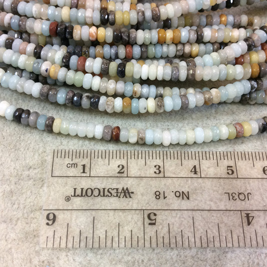 Multicolor Amazonite Beads | 4mm Faceted Rondelle Shaped | 16" Strand (Approximately 175 Beads) | Natural Semi-Precious Gemstone