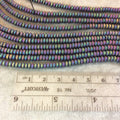 4mm Rondelle Shaped Matte Rainbow Titanium Hematite Beads - 11" Strand (Approximately 134 Beads) - Natural Semi-Precious Gemstone