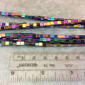 3mm Cube Shaped Shiny Rainbow Titanium Hematite Beads - 16" Strand (Approximately 136 Beads) - Natural Semi-Precious Gemstone