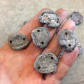 Metallic Silver Freeform Round/Oval Chalcedony Galaxy Druzy Drilled Connector Bead - Measuring 20-30mm Long, Approximately - Sold Randomly