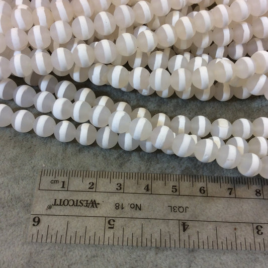 8mm Matte Finish Smooth Round Clear/White Striped Tibetan Agate Beads - 16" Strand (Approximately 48 Beads) - Natural Semi-Precious Gemstone