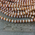 8mm Matte Finish Smooth Round Peach/White Striped Tibetan Agate Beads - 16" Strand (Approximately 48 Beads) - Natural Semi-Precious Gemstone