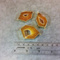 Gold Finish Electroformed Druzy Orange/Yellow Agate Hex Connector - Measuring 20-25mm x 30-35mm, Approximately - Sold Individually, Random