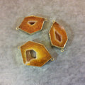 Gold Finish Electroformed Druzy Orange/Yellow Agate Hex Connector - Measuring 20-25mm x 30-35mm, Approximately - Sold Individually, Random