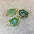 Gold Finish Electroformed Druzy Green Agate Hex Connector - Measuring 20-25mm x 30-35mm, Approximately - Sold Individually, Random