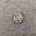 Silver Plated Bright Pink Druzy Resin Oval Shaped Bezel Pendant Component - Measuring 12mm x 17mm, Approximately - Sold Individually